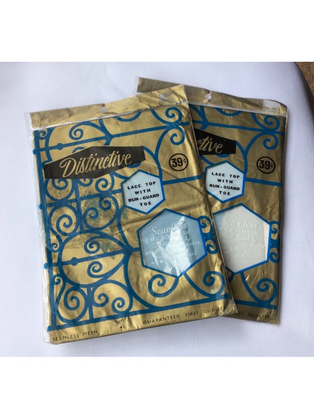 Vintage Blue Stockings Lace Top Size 8.5 400 Needle 15 Denier 2 Pairs